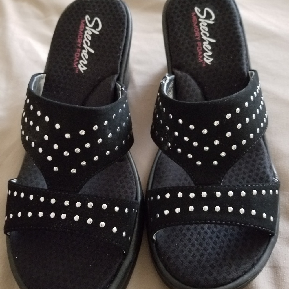 Skechers Rumblers Hope Floats black wedge sandals